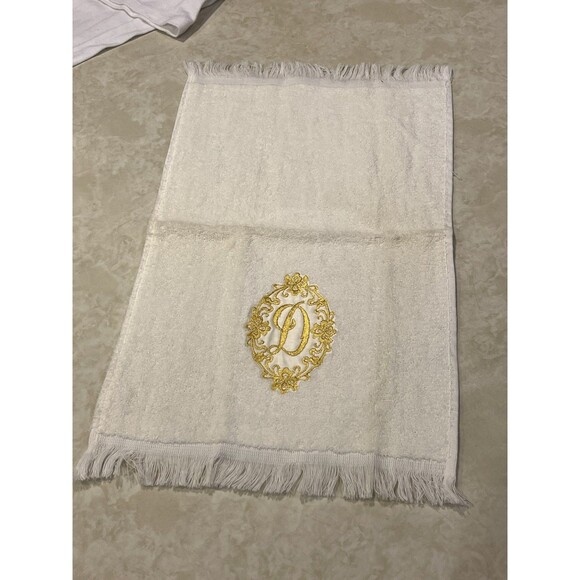 Vtg Cannon Monogrammed Hand Towel Off White Gold Glam Hollywood Regency USA - Picture 2 of 5